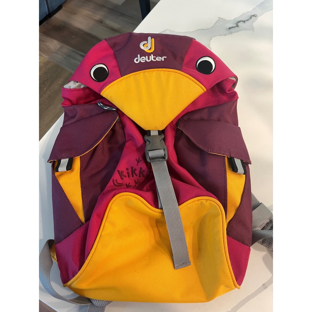 Deuter Kikki Kids Backpack Pink Purple Yellow Bird Design Daypack Preschool Bag